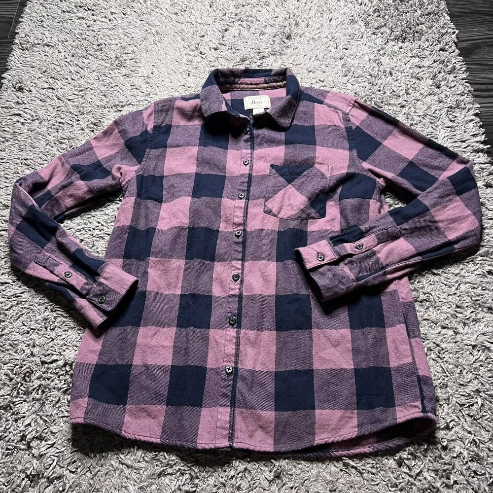 GH Bass Co Flannel Shirt Adult Small Purple Plaid Long Sleeve Button Up Casual